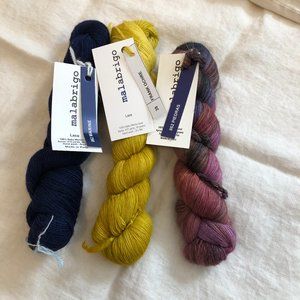 3 Skeins Malabrigo Lace Yarn - Frank Ochre, Marine, Piedras